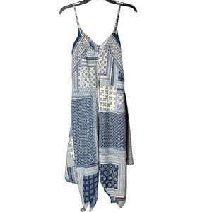 Speed Control Womens XL Sleeveless Dress Blue White Pattern Patchwork Boho Flowy